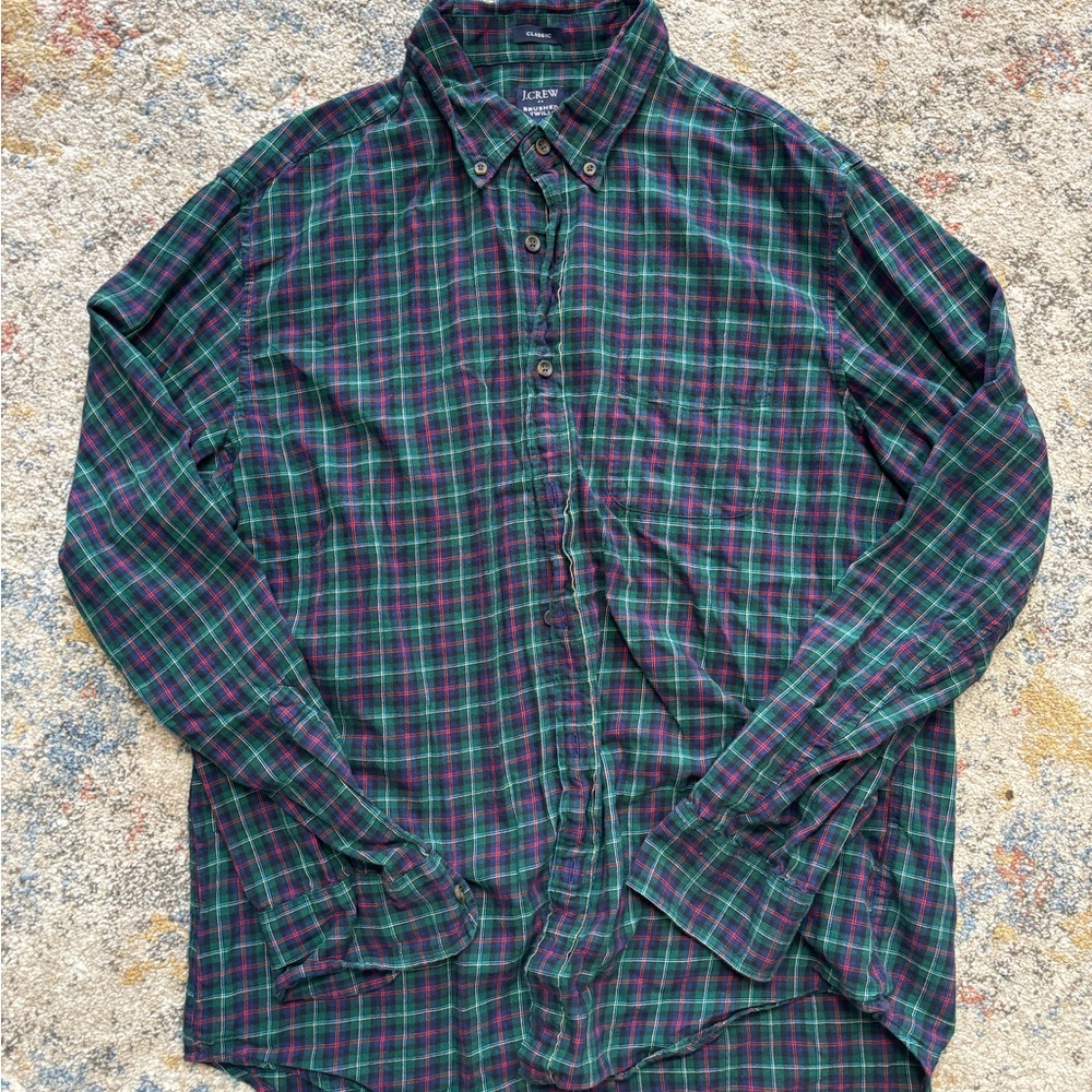J. Crew Men's Checkered Shirt - Green and Blue